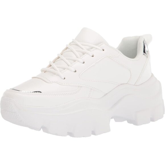Lucky Step Shoes - Lucky Step Women's White Silver Platform Dad Casual Lace Up Walking Sneakers